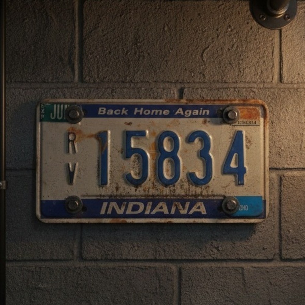 Indiana Vintage License Plate Back Home Again Floyd County RV 15834 Blue White